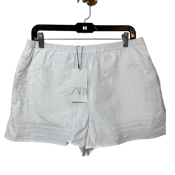 Zara White Eyelet Drawstring Shorts NWT Women's Sz. M - Picture 1 of 4